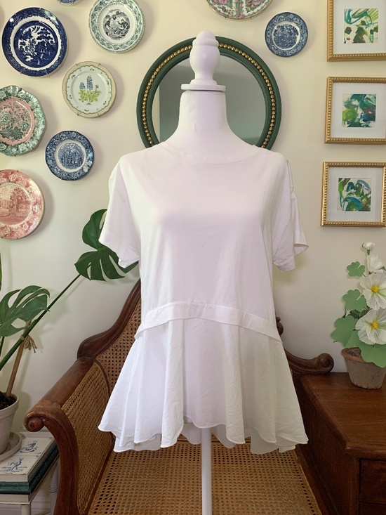 Zara Tops - Zara White Cotton Peplum Short Sleeve T Shirt Tee XS